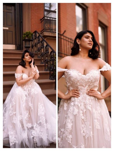 Plus Size Wedding Dresses Aline, Plus Size Off Shoulder Wedding Dress, Wedding Dresses Chubby Brides, Jj Clothes, Curvy Girl Wedding Dress, Wedding Gown For Chubby Brides, Flowery Wedding Dress, Floaty Wedding Dress, Curvy Wedding Dress