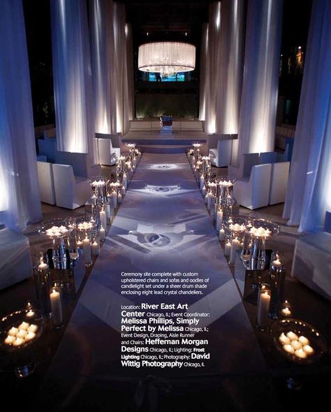 I like the uplighting and the pillars and vases Grace Ormonde Wedding Style, Wedding Design Inspiration, Strictly Weddings, Wedding Aisle Decorations, Venue Decor, Event Lighting, Aisle Decor, Wedding Aisle, Wedding Ceremony Decorations