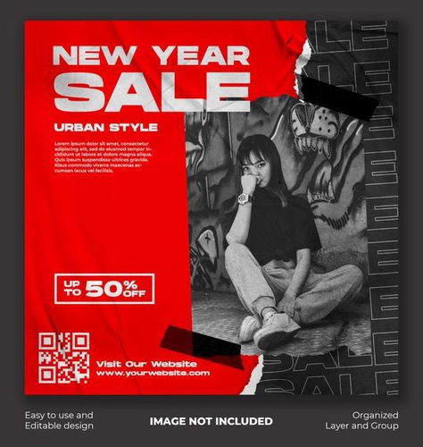 X Banner Design Ideas, New Year Sale Design, Urban Poster Design, New Year Sale Banner, Sale Graphic Design, New Year Banner Design, Urban Graphic Design, Streetwear Graphic Design, Graphic Design Banner