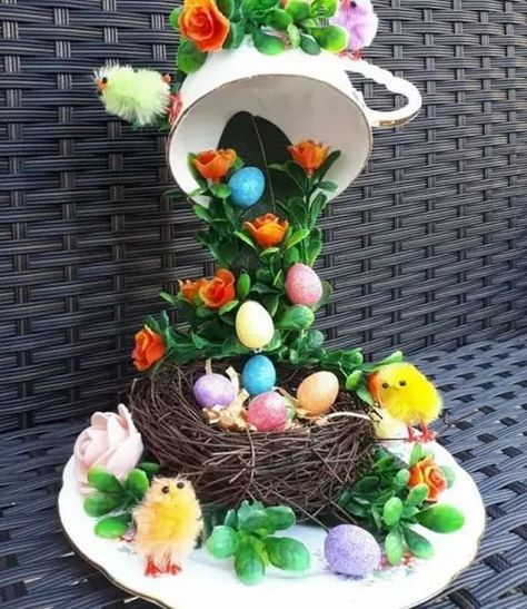 14 DIY Floating Teacup Easter Craft Ideas | Munchkins Planet Easter Centerpiece Ideas, Floating Tea Cups Ideas Diy Christmas, Tire Teacup Planter Diy, Floating Tea Cup Christmas, How To Make A Floating Tea Cup, Teacup Crafts Coffee & Tea Cups, Cup And Saucer Crafts, Tea Cup Centerpieces, Floating Tea Cup