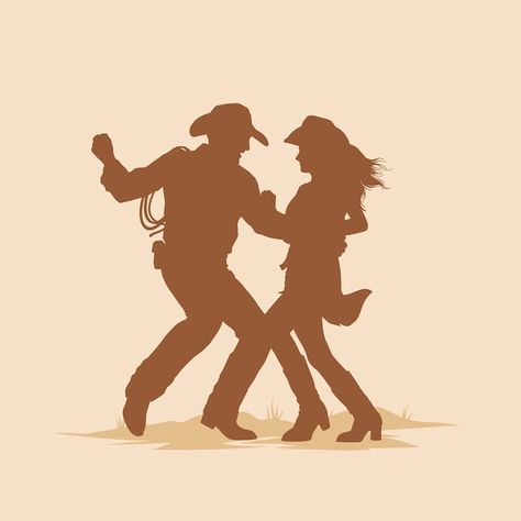 Free vector hand drawn dancing cowboy si... | Free Vector #Freepik #freevector #silhouette #dance #western #cowboy Line Dancing Aesthetic, Dancing Drawing Reference, Cowboy Dance, Dance Western, Dancing Cowboy, Silhouette Dance, Dancing Drawing, Cowboy Silhouette, Dance Vector