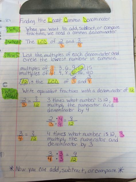 Least common denominator notes Least Common Denominator, Math Fractions Worksheets, 3rd Grade Fractions, Fraction Word Problems, 3rd Grade Math Worksheets, Teaching Fractions, Common Denominator, Math Charts, Math Boards