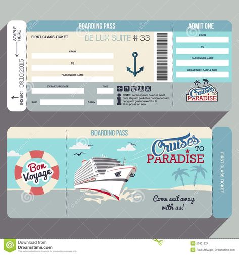 Cruises To Paradise Boarding Pass Design Stock Vector - Illustration of boarding, design: 50951924 Cruise Theme Parties, Boarding Pass Invitation Template, Cruise Ship Party, Flat Graphic Design, Cruise Tickets, Surprise Vacation, Boarding Pass Invitation, Boarding Pass Template, First Class Tickets