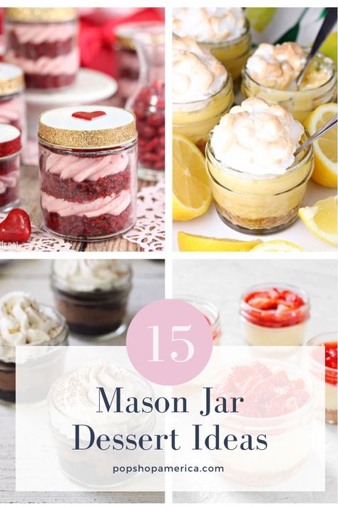 Desert Jars Ideas, Jam Jar Desserts, Desert In A Jar No Bake, Desserts In Mini Mason Jars, Mini Desserts In A Jar, Jar Cake Ideas Dessert Recipes, Mason Jar Foods, Pudding Jars Desserts, Cake In Jars Recipe