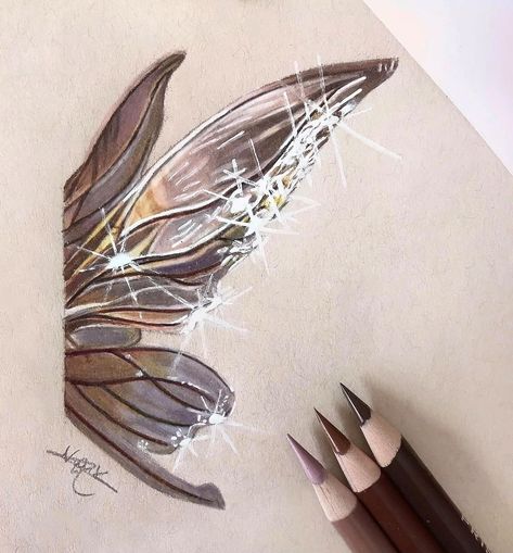 Fairy Wings Drawing, Fairy Wing Tattoos, Colored Pencil Art Projects, Tracker Ideas, Fairy Paintings, Fairy Drawings, Colored Pencil Tutorial, Wings Drawing, Homemade Art