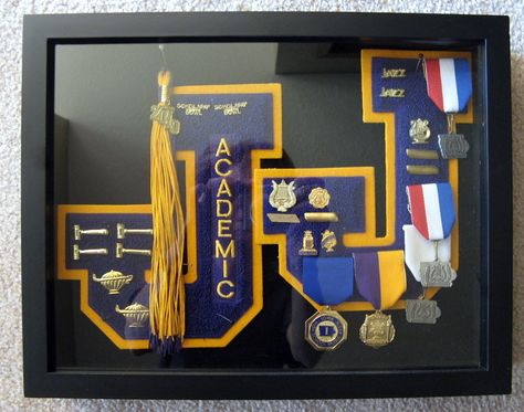 Letterman Patches Display, Shadow Box For Medals, High School Letter Shadow Box Ideas, Letterman Patches Ideas, Varsity Letter Display, Letterman Shadow Box Ideas, Varsity Letter Display Ideas, What To Do With Varsity Letters Ideas, Varsity Letter Ideas