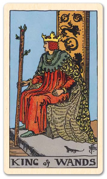 King of Wands Daily Tarot Reading Tarot King Of Wands, King Of Wands Tarot, Taro Cards, Tarot Wands, Tarot Poster, Pencil Skills, Rider Waite Tarot Cards, King Of Wands, Rider Waite Tarot Decks