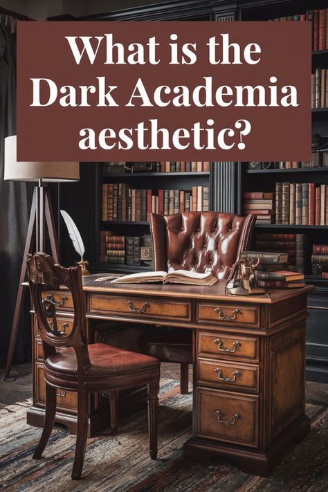 Dark Academia blends vintage charm, rich literature, and moody tones. Transform your space with antique touches, a Dark Academia aesthetic desk, and a cozy reading nook. 🕯️📚 Let your living room or study room transport you into a world of classic sophistication and timeless intellect. Think dim lighting, classic art, and elegant furnishings! 🌿🖋️ #DarkAcademiaRoomInspiration #DarkAcademiaAestheticDesk #DarkAcademiaStudyRoom #DarkAcademiaHouseDecor #ModernDarkAcademiaBedroom #MoodyHomeOffice Dark Academia Aesthetic Desk, Aesthetic Small Room, Dark Academia House, Dark Academia Desk, Home Office Style, Dark Academia Bedroom, Darkacademia Aesthetic, Dark Academia Home, Classical Literature