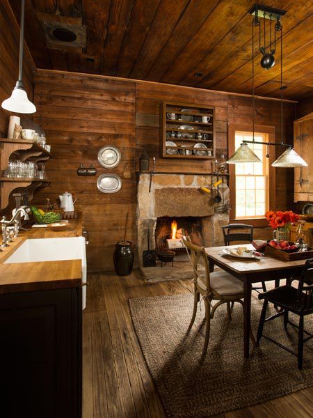 Old Cabin Interior, House Columns, Granite Fireplace, Old Cabin, Rustic Homes, Old House Interior, Save For House, Pine Mountain, Wood Walls