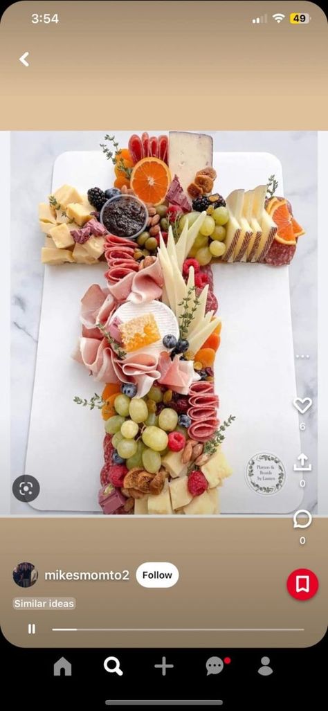 Charcuterie Boards, Grazing Trays, Snack Platters, Meat, Cheese, and Beyond | Hi! I’m making a cross “board” for a baptism and I was wondering if anyone had advice on how to make it keep its shape | Facebook Making A Cross, Snack Platters, Charcuterie Appetizers, Snack Platter, Cake Board, Charcuterie Boards, A Cross, Charcuterie Board, Christmas Themes