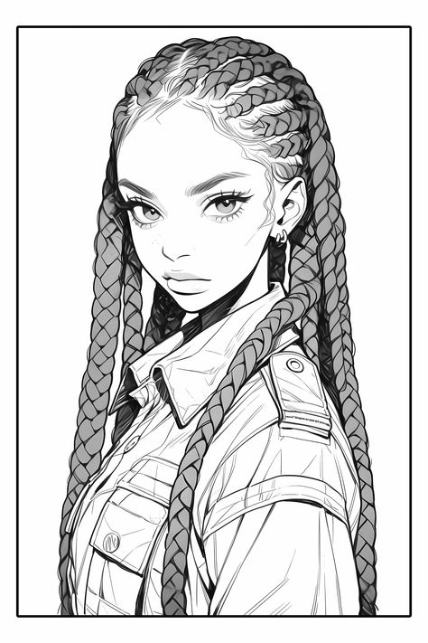 Braids Sketch, Coloring Pages Of People, Drawing Braids, Braid Drawing, Braids Drawing, Manga Coloring Pages, How To Draw Braids, Manga Coloring Book, 얼굴 드로잉