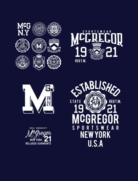 Collegiate Graphic Design for Apparel - Menswear - by Happy Lucky Fun Studio - Amsterdam Collegiate Design T Shirts, Collegiate Logo Design, University Logo Ideas, Vintage Collegiate Design, Apparel Graphic Design, University Shirt Design Ideas, Varsity Graphic Design, Vintage Collegiate Aesthetic, University Design Graphic