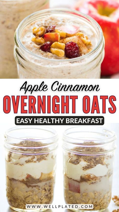 Apple Cinnamon Overnight Oats with lots of warm spices, pure maple syrup, and crisp apples! This easy overnight oatmeal tastes just like apple pie! Apple Cinnamon Overnight Oats, Cinnamon Overnight Oats, Overnight Oats Recipe Easy, Overnight Oats With Yogurt, Dessert In A Mug, Best Overnight Oats Recipe, Fall Recipes Breakfast, Overnight Oats Recipes, Peach Kitchen