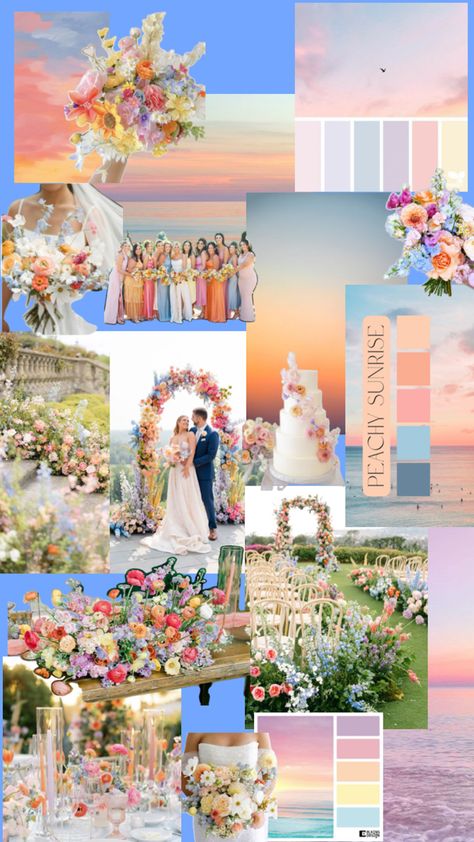 Sunrise Theme Wedding, Beach Wedding Colorful, Sunrise Wedding Theme, Sunrise Wedding Colors, Sunset Wedding Color Palette, Sunset Theme Wedding, Sunset Colors Wedding, Wildflower Wedding Theme Color Schemes, Sunset Color Palette Wedding