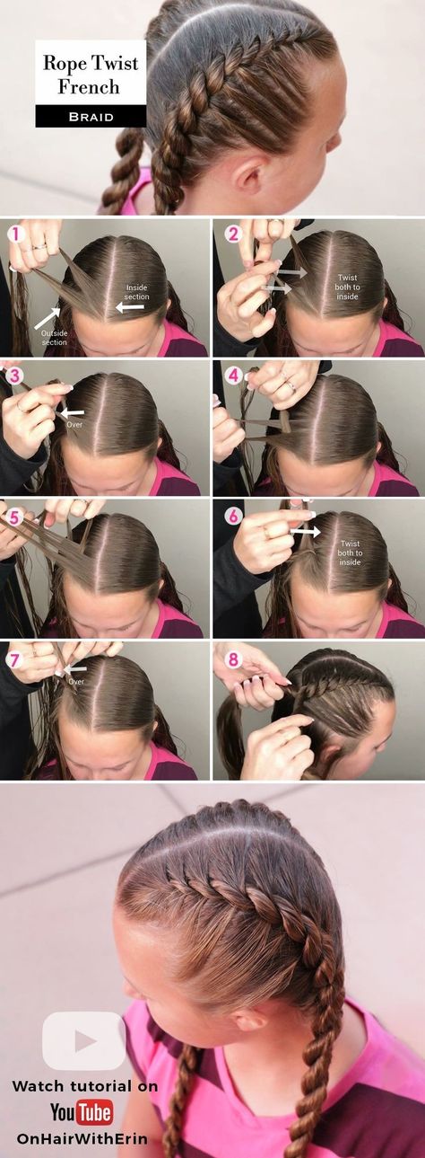 Rope Twist French Braid, Twist French Braid, French Braid Short Hair, French Braiding, French Braids Tutorial, Braids Step By Step, Braiding Your Own Hair, Hairstyle Examples, Hacks Beauty