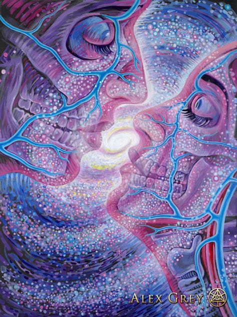 Cosmic Lovers - Alex Grey Kiss Artist, Alex Gray Art, Grey Artwork, Twin Flame Art, Alex Grey, Tool Band, Flame Art, Psy Art, Energy Art