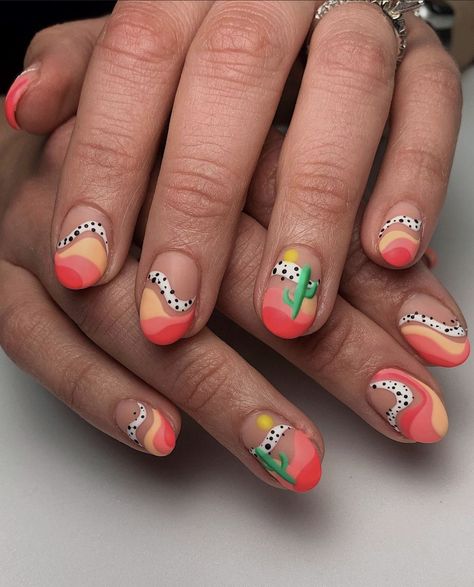 Texas Vacation Nails, South West Nails, Desert Nails Art, Desert Themed Nails, Joshua Tree Nails, Arizona Inspired Nails, Cactus Nail Art Designs, Camping Themed Nails, Desert Inspired Nails