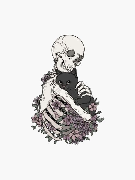 Skeleton Holding Cat Tattoo, Grim Reaper Flower Tattoo, Grimm Reaper Tattoo, Skeleton Flower Tattoo, Skeleton Holding Cat, Flower Skeleton, Tattoo Car, Ideas Cuadros, Bee Stuff