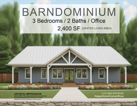 Farmhouse Barndominium 40' X 60' House Plan Design - Etsy Australia Simple 3 Bedroom Barndominium, Modern House 4 Bedrooms Plan, Barndominium Style House Plans, Shop House Plans 3 Bedroom, 3 Bedroom Office Floor Plans, Barndominium 3 Bedroom Floor Plans, 3 Bedroom And Office Floor Plan, Barndominium Ideas 3 Bedroom 2 Bath, 3 Bed Barndominium Floor Plans