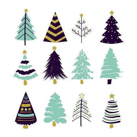 Christmas Critters, Pretty Christmas Trees, Christmas Tree Collection, Watercolor Christmas Tree, Christmas Tree Set, Vector Christmas, Pink Holiday, Paper Style, Navidad Diy