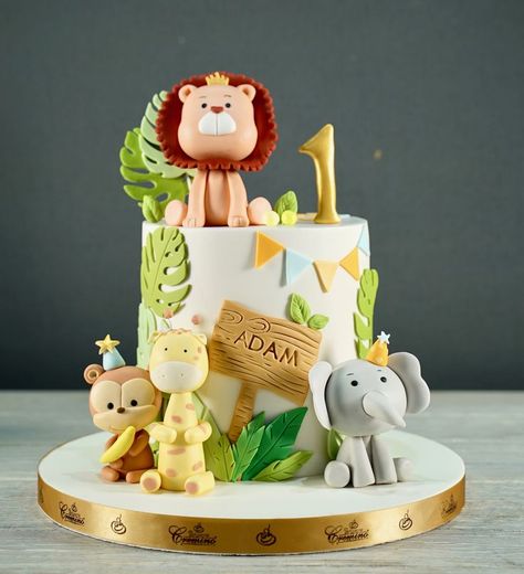 First Bday Cake, Album Cake, Lion Birthday Cake, First Birthday Decorations Boy, Jungle Safari Cake, Double Birthday Parties, Jungle Theme Cakes, Lion King Theme, Safari Cake