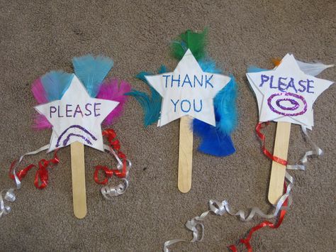 What's the magic word(s)? Make the magic words magical by making a wand to remind children of the important words in your house or room. 2 stars saying 'please' with 'thank you' on the reverse side Good Manner Crafts For Preschool, Please And Thank You Preschool Crafts, Manners Art Preschool, Preschool Manners Activities Crafts, Preschool Manners Crafts, Magic Words For Kids Classroom, Good Manners For Kids Activities, Preschool First Day Of School, First Day Of School Craft