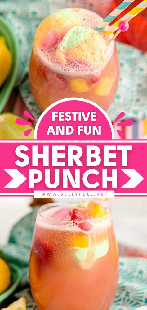 Sherbet Punch Retirement Party Punch Recipes, Sherbet Drink Recipes, How To Make Punch For A Party, Punch Recipes With Sherbert, Adult Punch Recipes Alcohol Parties, Rainbow Sherbert Punch, Punch With Sherbet, Adult Punch Recipes, Best Sherbet Punch Recipe