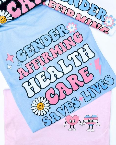 Rainbow Certified🌈💕 on Instagram: "We recently launched two new shirt designs! Which one do you like more? 

1- Gender Affirming Health Care Saves Lives
2- Ban Guns Not Drag 

They are great for your #prideoutfits and to show support for the community 🌈🩷" Gender Affirming Care, Gender Affirming, New Shirt Design, Advertisement Design, Advertising Design, Saving Lives, The Community, Health Care, Shirt Designs