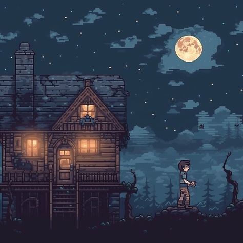 Pixel Art: Haunted House Pixel Art Characters, Tech Art, Witch House, Futuristic Art, Generative Art, Haunted House, Dark Art, Pixel Art, Cool Pictures