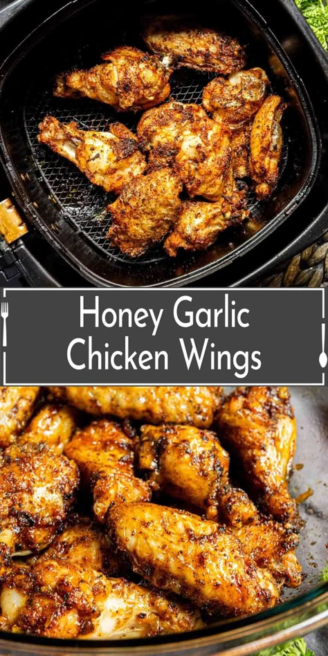 These delicious Honey Garlic Chicken Wings are cooked in the air fryer until perfectly crisp and then tossed in sweet and salty honey garlic sauce for the perfect dish! Make these easy air fryer chicken wings for your next game day party or serve them as a quick and easy weeknight dinner recipe. Air Fryer Honey Garlic Chicken, Wing Recipes Baked, Honey Garlic Chicken Wings, Wing Sauce Recipes, Chicken Wing Recipes Baked, Garlic Chicken Wings, Honey Garlic Sauce, Meal Prep Plans, Baked Chicken Wings