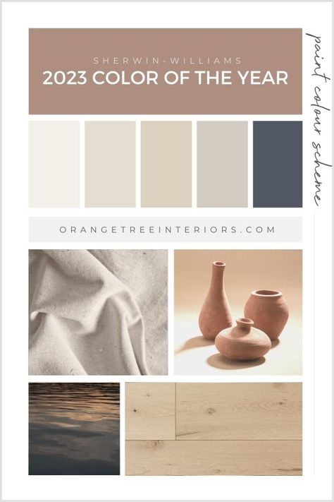 2023 Colour Of The Year Benjamin Moore, Sherwin Williams Trending Colors, Terracotta Master Bath, Benjamin Moore Color Of Year 2023, Best Home Colors Interiors, Sw 2023 Color Of The Year, Interior Paint Colours 2023, Japandi Color Palette 2023, Wall Colours 2023