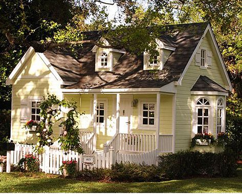 Yellow Cottage Playhouse Cottage Community, Luxury Playhouses, Tiny Cottages, Cottage Plans, Pretty Home, Nice Homes, Yellow Cottage, Little Cottages, Amazing Homes