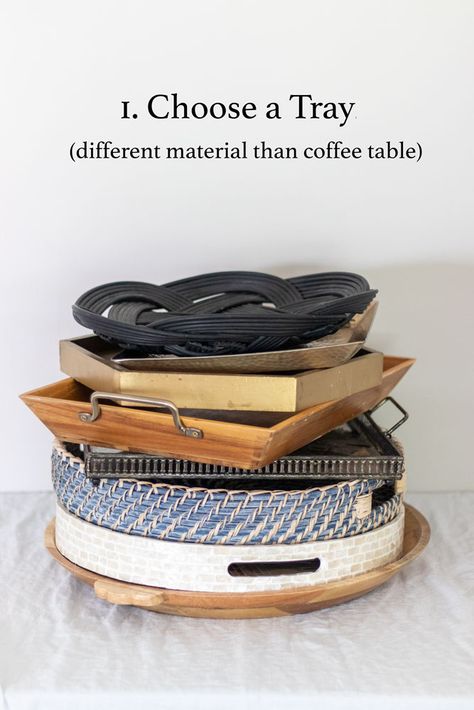 The Basics of Coffee Table Styling - Shades of Blue Interiors Tray On Coffee Table, Round Coffee Table Styling, Round Coffee Table Decor, Coffee Table Decor Living Room, Coffee Table Decor Tray, Blue Interiors, Coffee Table Centerpieces, Tafel Decor, Tray Styling