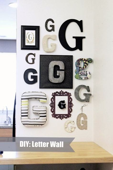 Creative Monogram Wall Art Ideas (32) Monogram Wall Decor, Monogram Wall Art, Pinterest Challenge, Initial Wall, Monogram Wall, Letter G, Wall Crosses, Letter Wall, Wall Gallery