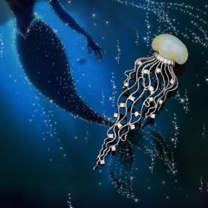 Opal diamond jellyfish #fish #OpalJewelry Marine Jewelry, Beaded Bugs, Jellyfish Pendant, Jelly Opal, Fish Jewelry, Jewelry Brooch, Keshi Pearls, Fantasy Jewelry, Raw Gemstones