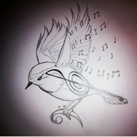 Bird/Music Note tattoo Music Bird Tattoos, Songbird Tattoo, Music Bird, Vogel Tattoo, Music Notes Tattoo, Tattoo Music, Music Note Tattoo, Music Tattoo Designs, Note Tattoo