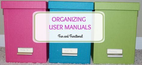 Organize user manuals to simplify your life. User Manual Organization, Become More Organized, File Boxes, Organized Chaos, Hanging Files, More Organized, Simplify Your Life, How To Organize, Paper Organization