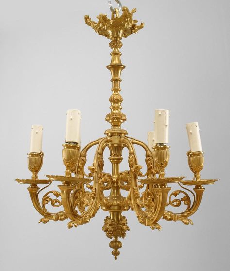 French Victorian gilt bronze chandelier with 6 scroll and filigree arms with a finial bottom having lion head masks Price $14,500.00 Antique Bronze Chandelier, Victorian Lighting, Victorian Colors, Lighting Chandelier, French Chandelier, Lantern Chandelier, French Victorian, Unique Light Fixtures, Bronze Chandelier