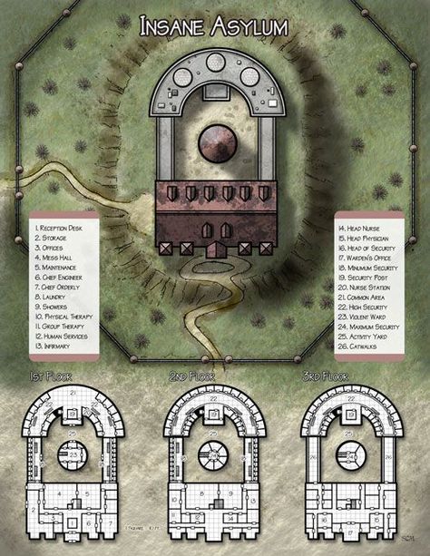 Fantasy Cartography, Fantasy City Map, Map Layout, Insane Asylum, Savage Worlds, Tabletop Rpg Maps, Fantasy Maps, Dnd Maps, Rpg Maps