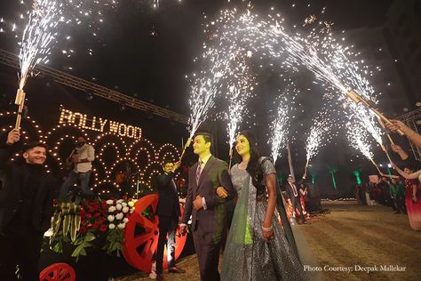 Entry For Engagement, Entry For Reception, Cold Fire Wedding Entry, Couple Entry Ideas Wedding, Wedding Couple Entry, Varmala Concept, Couple Entry Ideas, Sangeet Entry, Wedding Varmala