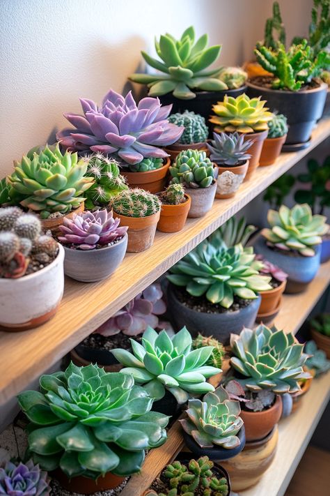 Discover creative succulent and cactus plant shelves to elevate your space. These low-maintenance plants thrive in bright light and well-draining soil. #Succulents #Cacti Arizona Decor, Plant Succulents, Dream Plants, Herbs Indoors, Beautiful Plants, Cactus Plant, Succulent Garden, Low Maintenance Plants, Plant Shelves