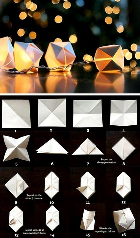 Diy New Years Party, Diy Origami Home, Diy Origami Home Decor, Origami Lantern, Origami Decor, Origami Home Decor, Flower Fairy Lights, Origami Tattoo, Paper Cube