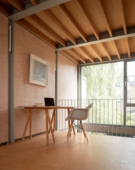 Sandy Rendel Architects slots narrow house into Peckham alley Riverside House, Small Tiny House, Glazed Brick, Plywood Walls, Home Office Inspiration, Two Storey House, Narrow House, Cork Flooring, Terrazzo Flooring