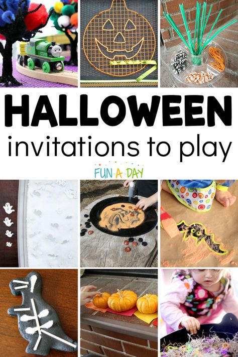 Here are 18 open-ended Halloween activities for kids to try this fall. Invitations to create are so fun for preschool and teach play and creativity. They'll love these hands-on Halloween activities! Halloween Invitation To Play, Open Ended Halloween Activities, Open Ended Halloween Art For Preschool, Halloween Games For Kindergarten, Invitation Play, Morning Invitation, Nature Based Preschool, Halloween Theme Preschool, Fall Invitations