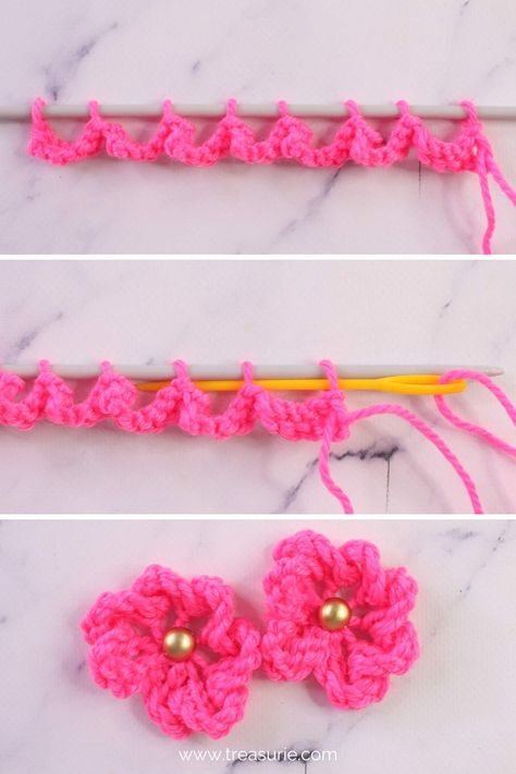 How To Knit Flowers - 5 Easy Knitted Flower Patterns | TREASURIE How To Knit Flowers Easy, How To Knit A Flower Easy, How To Knit A Small Flower, Knitting Flowers Easy, Knit Flowers Free Pattern Easy, Knitted Flower Patterns Free Simple, Small Easy Knitting Projects Free, Small Knitted Flowers, Flowers Knitting Pattern