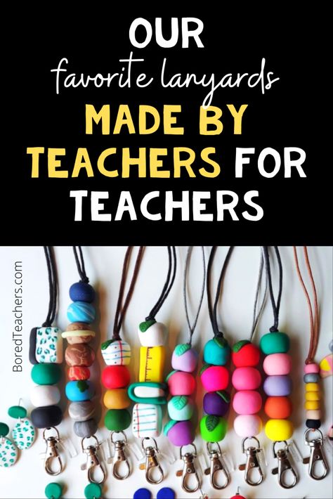 Homemade Teacher Lanyard, Pencil Lanyard Diy, Badge Lanyard Id Holder, Diy Teacher Lanyard Id Holder, Diy Lanyards For Teachers, Teacher Lanyard Beaded Id Badge Holders, Diy Teacher Keychains, Beaded Teacher Lanyard Diy, Diy Teacher Lanyard Tutorial