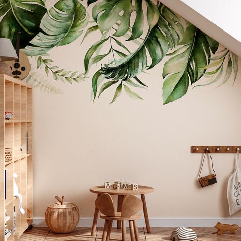 Elevate your home's ambiance with our "Green is in the Air" wallpaper mural, a vibrant celebration of botanical beauty that brings the lushness of the jungle right into your living space. Immerse yourself in the soothing visuals of vibrant greenery, transforming any room into a tranquil oasis that rejuvenates the senses. Key Features: Soothing Visuals: Harnessing the calming power of green, this mural promotes eye health and wellness while infusing your space with a refreshing atmosphere. The vi Greenery Mural, Green Mural, Air Wallpaper, How To Install Wallpaper, Botanical Beauty, Wallpaper Mural, Eye Health, Metallic Colors, Tropical Leaves