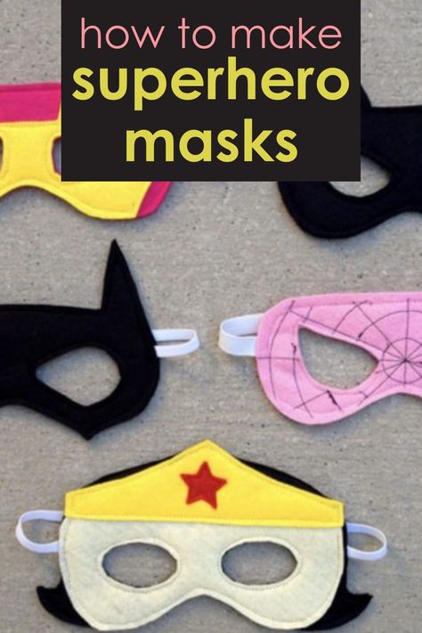 Felt Superhero Masks Diy, Kid Mask Pattern, Felt Masks For Kids Pattern, Spiderman Mask Diy, Diy Superhero Mask, Superhero Mask Template, Felt Superhero, Superhero Birthday Party Favors, Superhero Toddler