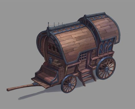 carriage, seon ra _ on ArtStation at https://www.artstation.com/artwork/oAQYVz Dnd Crafts, Wooden Cart, Dnd Dragons, Pathfinder Rpg, Fantasy Props, Horse Carriage, Steampunk Design, Fantasy Setting, Dungeons And Dragons Homebrew