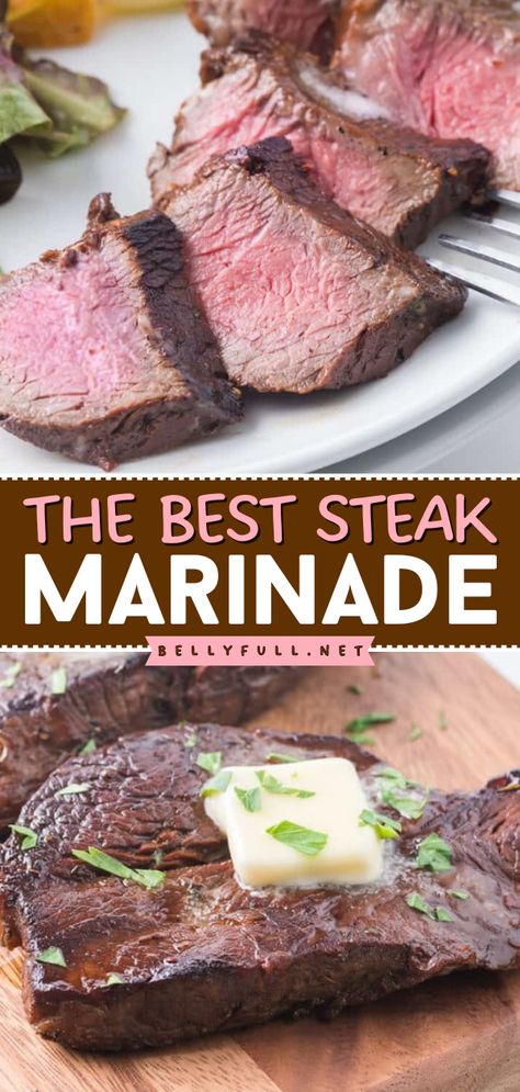 An easy homemade staple for grilling and cooking on the stove! It's the BEST steak marinade ever. In just a few minutes, you can have this tenderizing marinade for steak! Use this DIY condiment on sirloin, New York strip steaks, flank steaks, and more! Strip Steak Marinade, Homemade Steak Marinade, Best Steak Marinade, Steak Marinade Easy, Strip Steaks, New York Strip Steak, Strip Steak Recipe, Steak Marinade Recipes, Beef Marinade